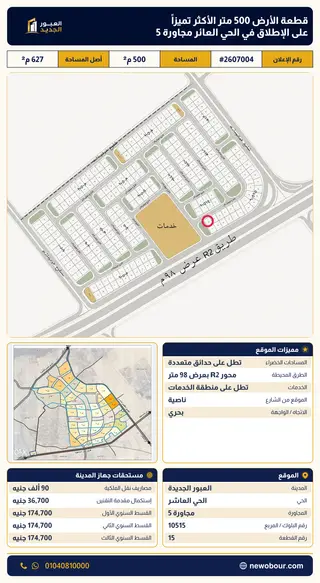 أرض - تم التخصيص 500 م² عمارة سكني — مدينة العبور الجديدة، الحي العاشر، مجاورة 5 — صورة العرض — 2
