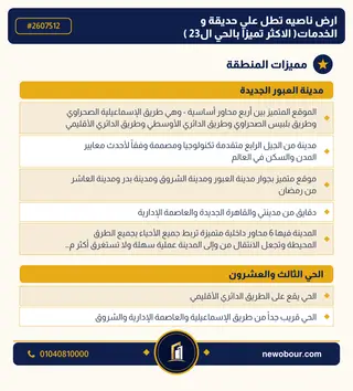 أرض - تم التخصيص 209 م² عمارة سكني — مدينة العبور الجديدة، الحي الثالث والعشرون، مجاورة 6 — مميزات المنطقة — 3