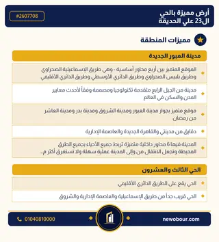 أرض - تم التخصيص 209 م² عمارة سكني — مدينة العبور الجديدة، الحي الثالث والعشرون، مجاورة 6 — مميزات المنطقة — 3