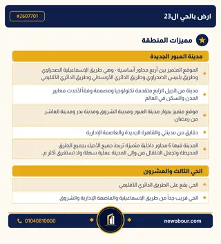أرض - تم التخصيص 209 م² عمارة سكني — مدينة العبور الجديدة، الحي الثالث والعشرون، مجاورة 5 — مميزات المنطقة — 2