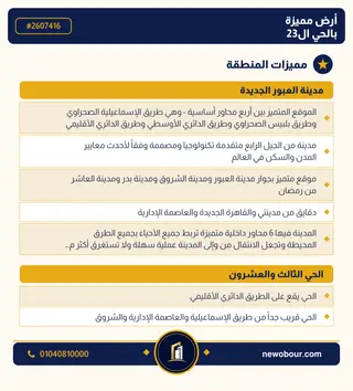 أرض - تم التخصيص 209 م² عمارة سكني — مدينة العبور الجديدة، الحي الثالث والعشرون، مجاورة 6 — مميزات المنطقة — 3