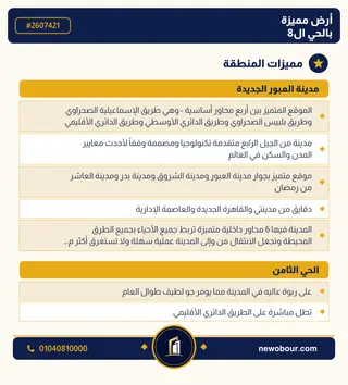 أرض - تم التخصيص 276 م² عمارة سكني — مدينة العبور الجديدة، الحي الثامن، مجاورة 6 — مميزات المنطقة — 3