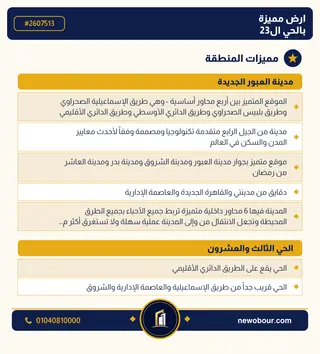 أرض - تم التخصيص 209 م² عمارة سكني — مدينة العبور الجديدة، الحي الثالث والعشرون، مجاورة 5 — مميزات المنطقة — 3