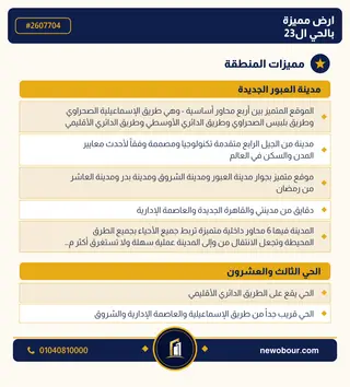 أرض - تم التخصيص 209 م² عمارة سكني — مدينة العبور الجديدة، الحي الثالث والعشرون، مجاورة 6 — مميزات المنطقة — 3