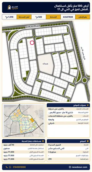 أرض - تم التخصيص 500 م² عمارة سكني — مدينة العبور الجديدة، الحي السابع عشر، مجاورة 3 — صورة العرض — 2