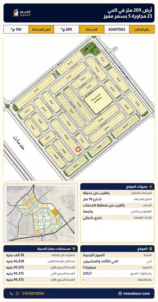 أرض - تم التخصيص 209 م² عمارة سكني — مدينة العبور الجديدة، الحي الثالث والعشرون، مجاورة 5 — صورة العرض — 2