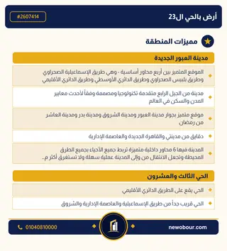 أرض - تم التخصيص 209 م² عمارة سكني — مدينة العبور الجديدة، الحي الثالث والعشرون، مجاورة 5 — مميزات المنطقة — 3
