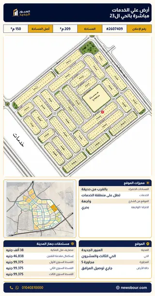أرض - تم التخصيص 209 م² عمارة سكني — مدينة العبور الجديدة، الحي الثالث والعشرون، مجاورة 5 — صورة العرض — 2