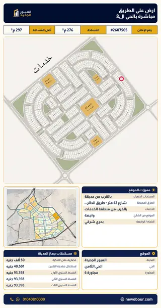 أرض - تم التخصيص 276 م² عمارة سكني — مدينة العبور الجديدة، الحي الثامن، مجاورة 6 — صورة العرض — 2