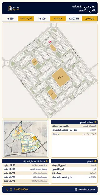 أرض - تم التخصيص 209 م² عمارة سكني — مدينة العبور الجديدة، الحي التاسع، مجاورة 2 — صورة العرض — 2
