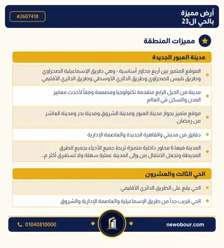 أرض - تم التخصيص 209 م² عمارة سكني — مدينة العبور الجديدة، الحي الثالث والعشرون، مجاورة 6 — مميزات المنطقة — 3