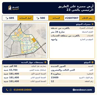 أرض - تم التخصيص عمارة سكني — مدينة العبور الجديدة، الحي الثالث والعشرون، مجاورة 4 — صورة العرض — 1