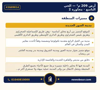 أرض - تم التخصيص 209 م² عمارة سكني — مدينة العبور الجديدة، الحي التاسع، مجاورة 2 — مميزات المنطقة — 2