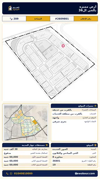 أرض - تم التخصيص 209 م² عمارة سكني — مدينة العبور الجديدة، الحي السادس والثلاثون، مجاورة 8 — صورة العرض — 2