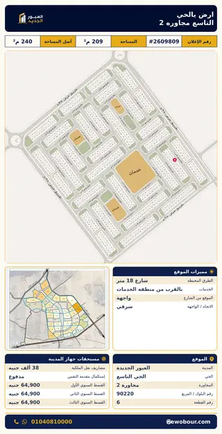 أرض - تم التخصيص 209 م² عمارة سكني — مدينة العبور الجديدة، الحي التاسع، مجاورة 2 — صورة العرض — 2