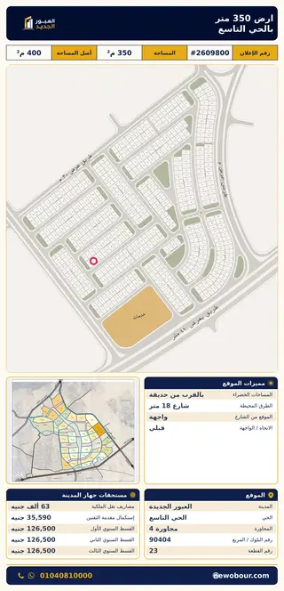 أرض - تم التخصيص 350 م² عمارة سكني — مدينة العبور الجديدة، الحي التاسع، مجاورة 4 — صورة العرض — 2