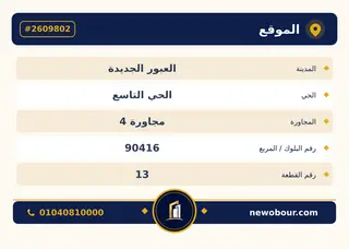 أرض - تم التخصيص 350 م² عمارة سكني — مدينة العبور الجديدة، الحي التاسع، مجاورة 4 — بطاقة الإعلان — 4