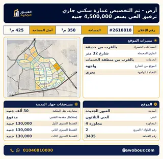 أرض - تم التخصيص 350 م² عمارة سكني — مدينة العبور الجديدة، الحي الثلاثون، مجاورة 4 — صورة العرض — 1