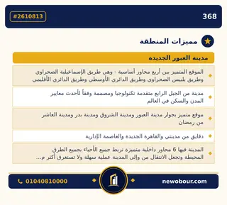 أرض - تم التخصيص 209 م² عمارة سكني — مدينة العبور الجديدة، الحي السادس والثلاثون، مجاورة 8 — مميزات المنطقة — 3
