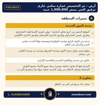 أرض - تم التخصيص 276 م² عمارة سكني — مدينة العبور الجديدة، الحي الثاني والثلاثون، مجاورة 2 — مميزات المنطقة — 4