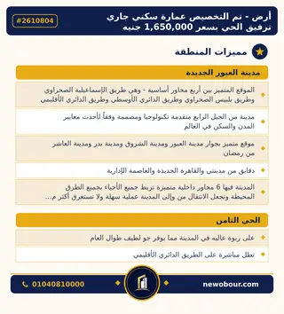 أرض - تم التخصيص 276 م² عمارة سكني — مدينة العبور الجديدة، الحي الثامن، المجاورة 5 — مميزات المنطقة — 4