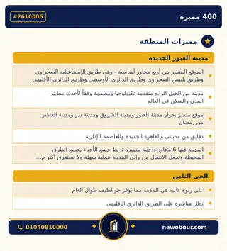 أرض - تم التخصيص 400 م² عمارة سكني — مدينة العبور الجديدة، الحي الثامن، مجاورة 7 — مميزات المنطقة — 3
