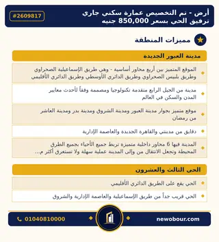 أرض - تم التخصيص 209 م² عمارة سكني — مدينة العبور الجديدة، الحي الثالث والعشرون، مجاورة 6 — مميزات المنطقة — 4