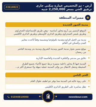 أرض - تم التخصيص 276 م² عمارة سكني — مدينة العبور الجديدة، الحي الثامن، المجاورة 5 — مميزات المنطقة — 5