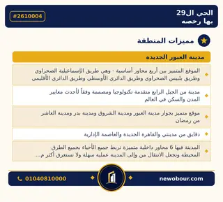 أرض - تم التخصيص 350 م² عمارة سكني — مدينة العبور الجديدة، الحي التاسع والعشرون، مجاورة 3 — مميزات المنطقة — 3