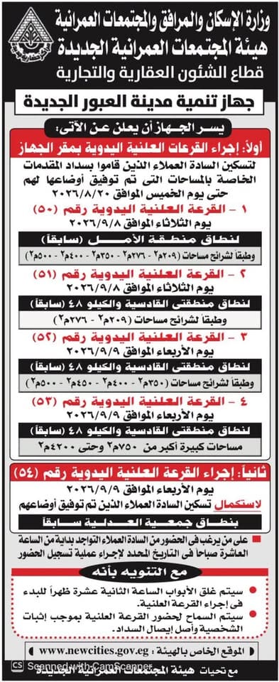 5 قرعات علنية لتسكين من تم توفيق أوضاعهم بالأمل والقادسية والكيلو 48 والعادلية يومي 8 و9 سبتمبر — صورة 2